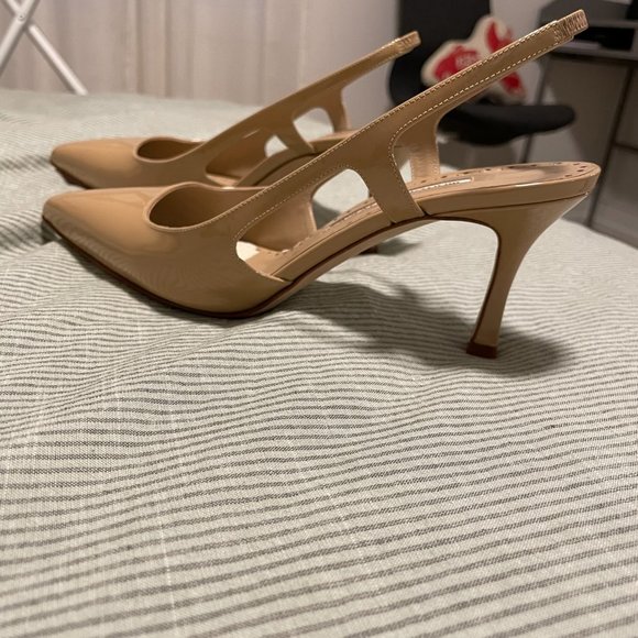 Manolo Blahnik Nude Leather Pointed Toe Pumps - Picture 5 of 7